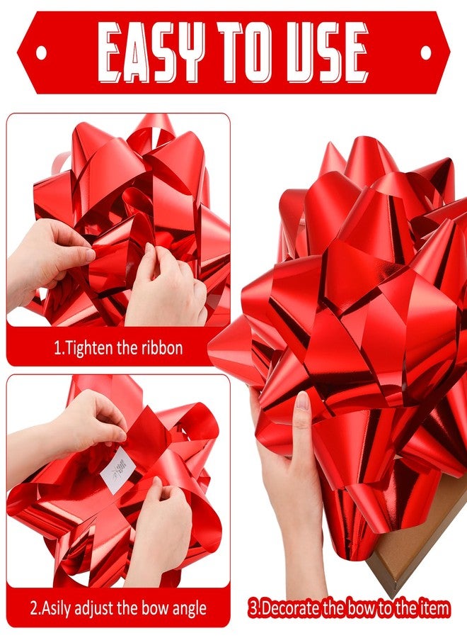 Knitgrip 16 Inch Big Red Bow Giant Valentine Gift Large Car Bow Pre-Assembled for Present Wrapping Holiday Decoration Huge Car Metallic Decoration for Bike House Tree Basket Door Party Birthday - Image 3